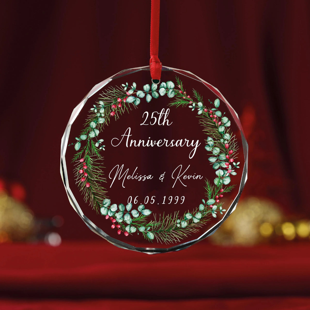 Personalized Couple Anniversary Glass Ornament - Custom Christmas Keepsake Gift for Husband and Wife
