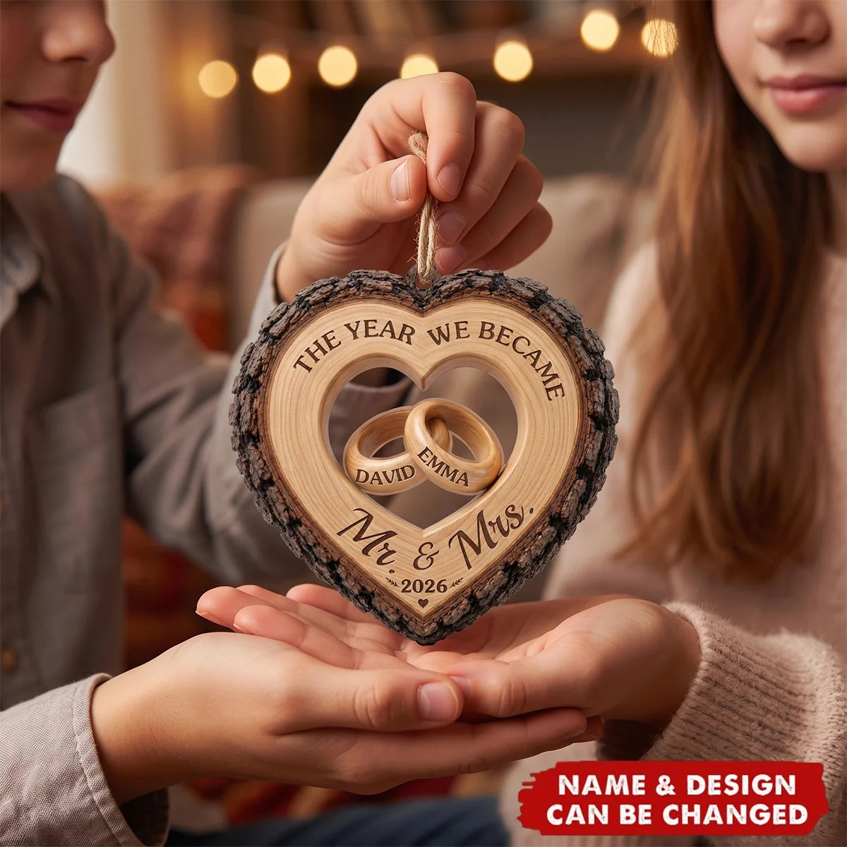 "The Year We Became Mr & Mrs" Personalized Wooden Ornament - Custom Wedding Anniversary Gift for Couples