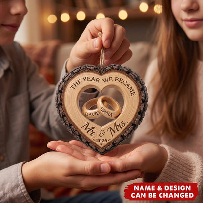 "The Year We Became Mr & Mrs" Personalized Wooden Ornament - Custom Wedding Anniversary Gift for Couples