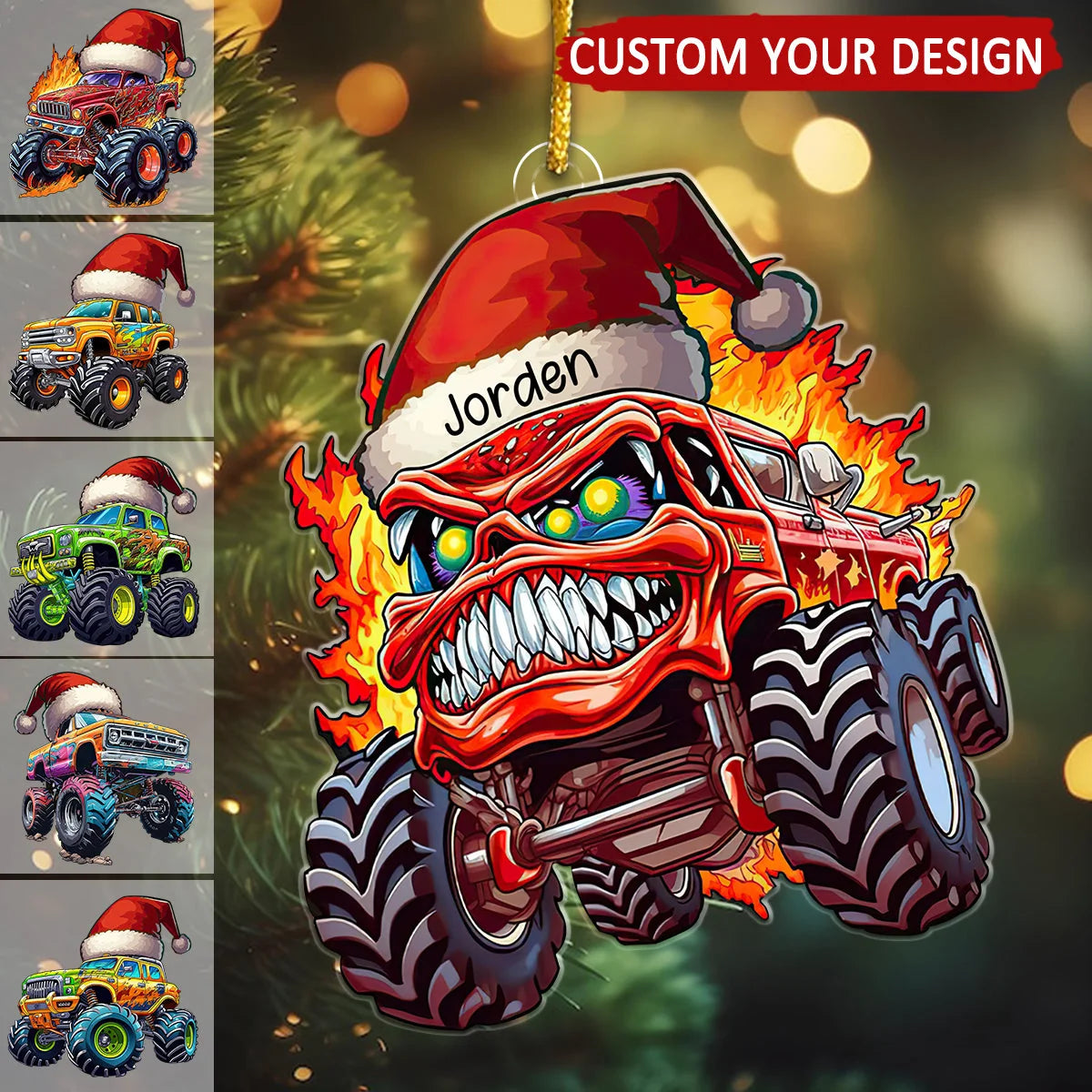Personalized Monster Truck Christmas Acrylic Ornament - Custom Name Holiday Keepsake