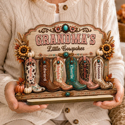 Grandma's Little Cowpokes - Personalized Grandma Wooden Plaque with Custom Names