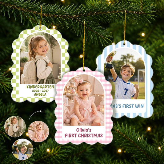 Personalized Kid Milestone Photo Acrylic Ornament - Custom First Christmas Memory Gift for Parents