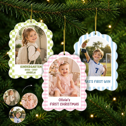 Personalized Kid Milestone Photo Acrylic Ornament - Custom First Christmas Memory Gift for Parents