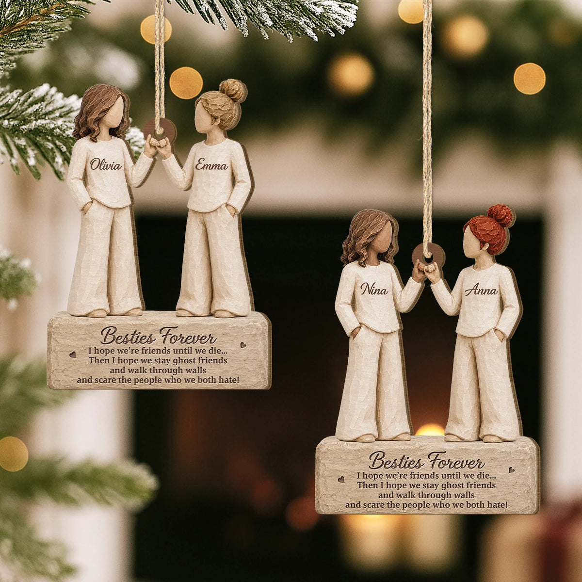 "Besties Forever I Hope We Are Friends Until We Die" Custom Wood Ornament - Personalized Gift for Best Friends