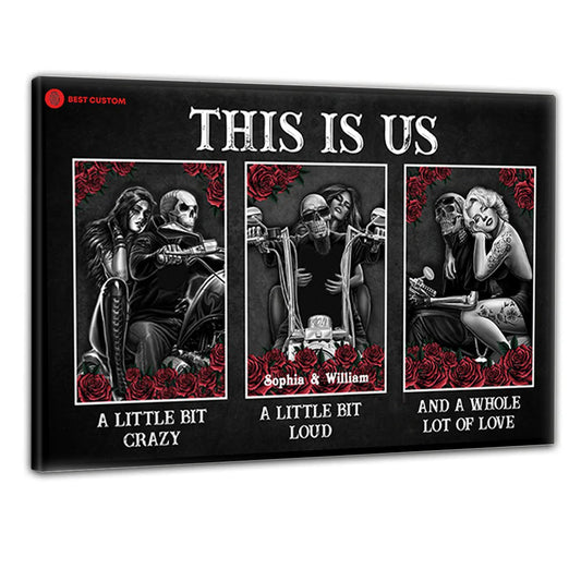 Custom Skull Couple Biker Canvas personalization view for Couples