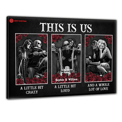 Custom Skull Couple Biker Canvas personalization view for Couples