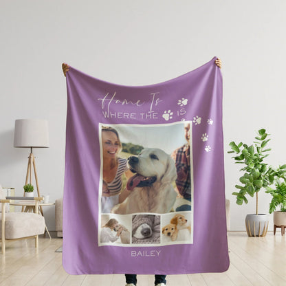 Home Is Where The Dog Is Personalized Blanket - Custom Pet Photo Keepsake Throw for Dog Lovers