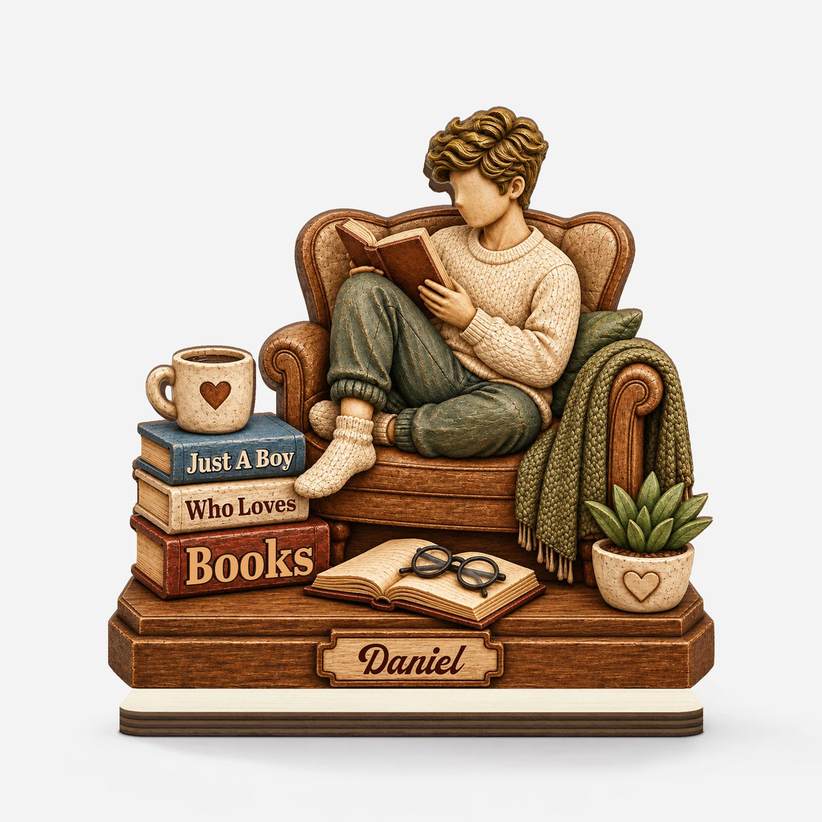 Just A Man Who Loves Books Personalized Wooden Plaque - Custom Reader Gift for Him