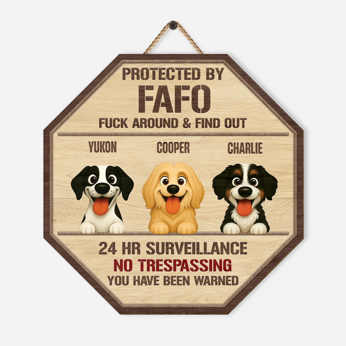 Protected By FAFO Custom Dog Wood Sign - Personalized No Trespassing Door Hanger Gift for Dog Lovers