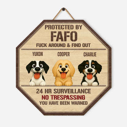 Protected By FAFO Custom Dog Wood Sign - Personalized No Trespassing Door Hanger Gift for Dog Lovers