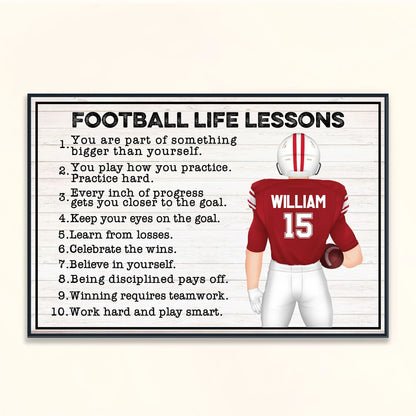 Football Life Lessons - Personalized Poster/Canvas - Birthday Gift For Football Player, Son, Grandson, Teammates