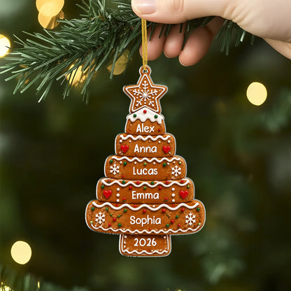 Love Joy Sweetness Personalized Gingerbread Tree Acrylic Ornament - Custom Family Holiday Keepsake