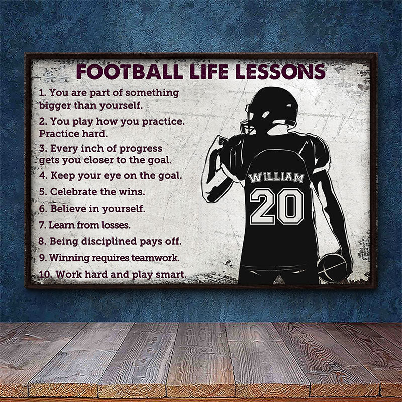 Football Life Lessons Personalized Canvas / Poster - Custom American Football Wall Art for Football Players