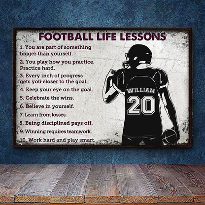 Football Life Lessons Personalized Canvas / Poster - Custom American Football Wall Art for Football Players