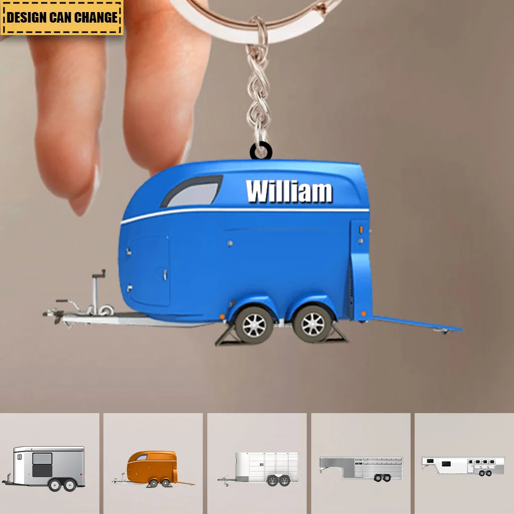 Personalized Horse Transport Trailer Acrylic Keychain - Custom Name Gift for Horse Lovers & Equestrians