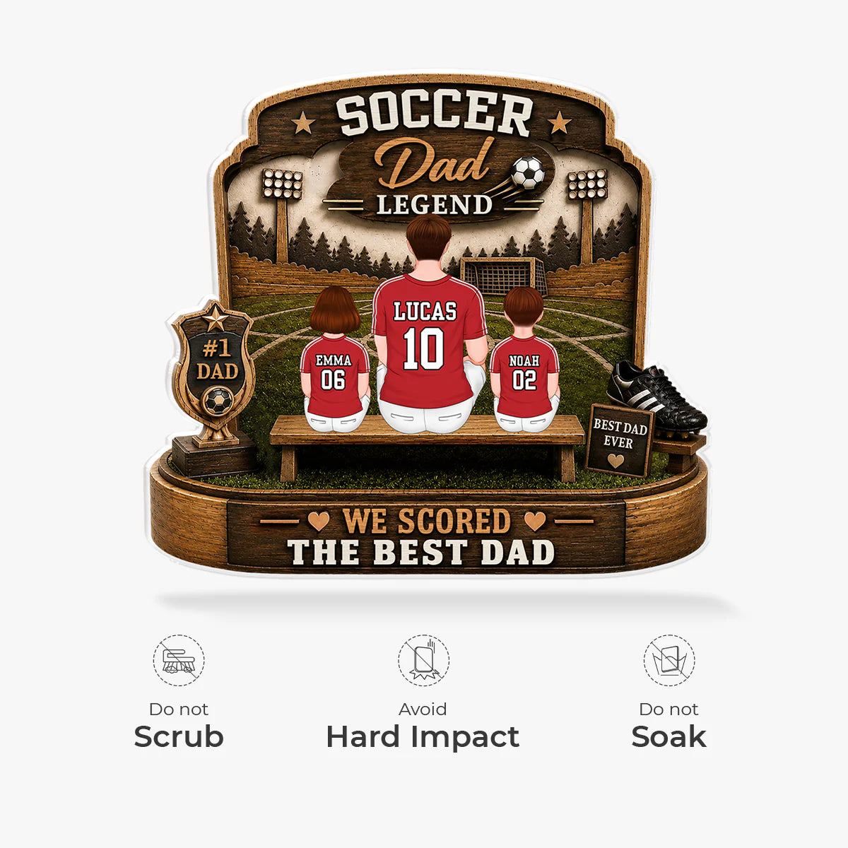 Plaque material and size view - Personalized Soccer Dad Acrylic Plaque