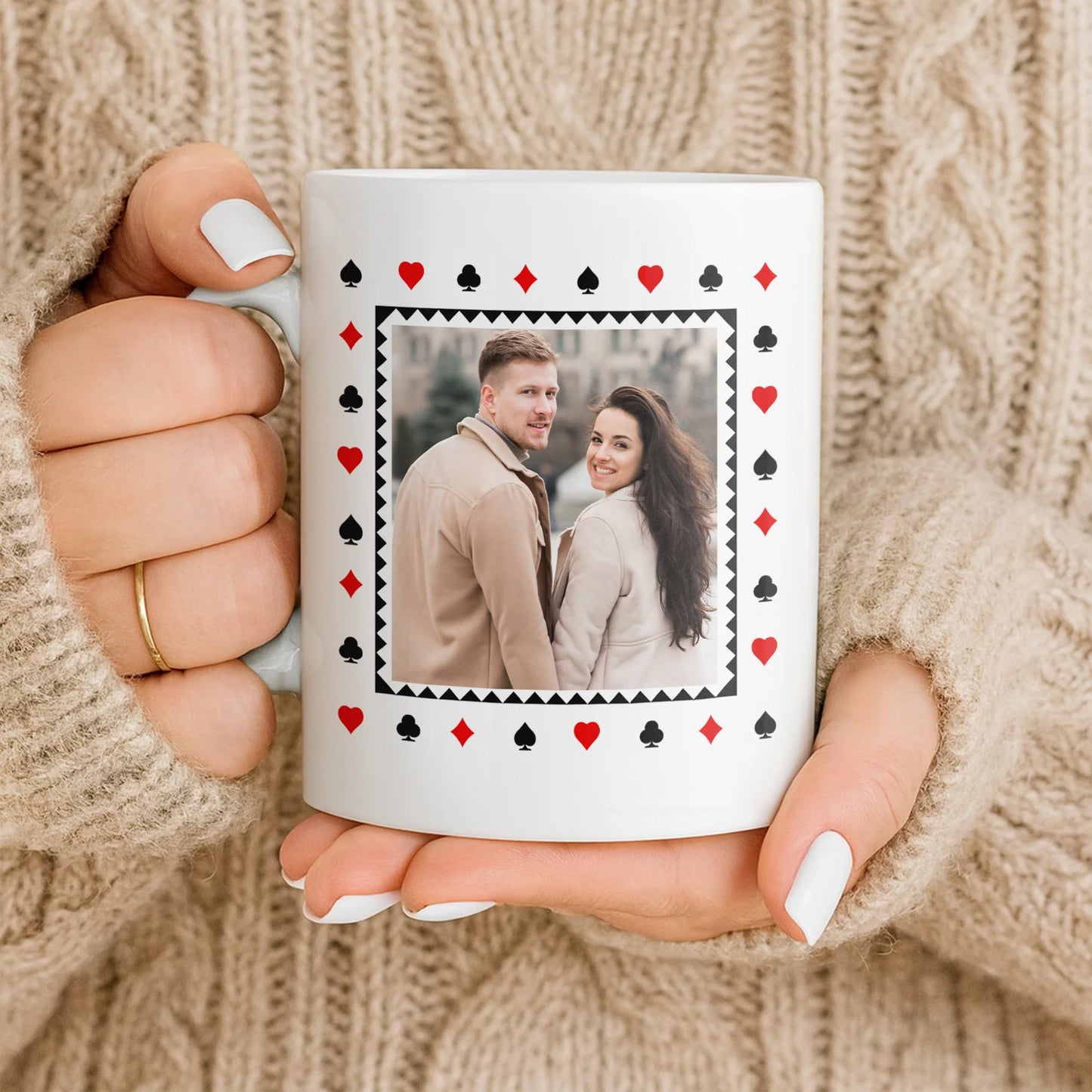 Custom Playing Card Photo Mug for Couples with personalized design details for meaningful gifting image 9