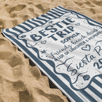 Custom Bestie Trip Beach Towel for Best Friends with personalized design details for meaningful gifting image 7