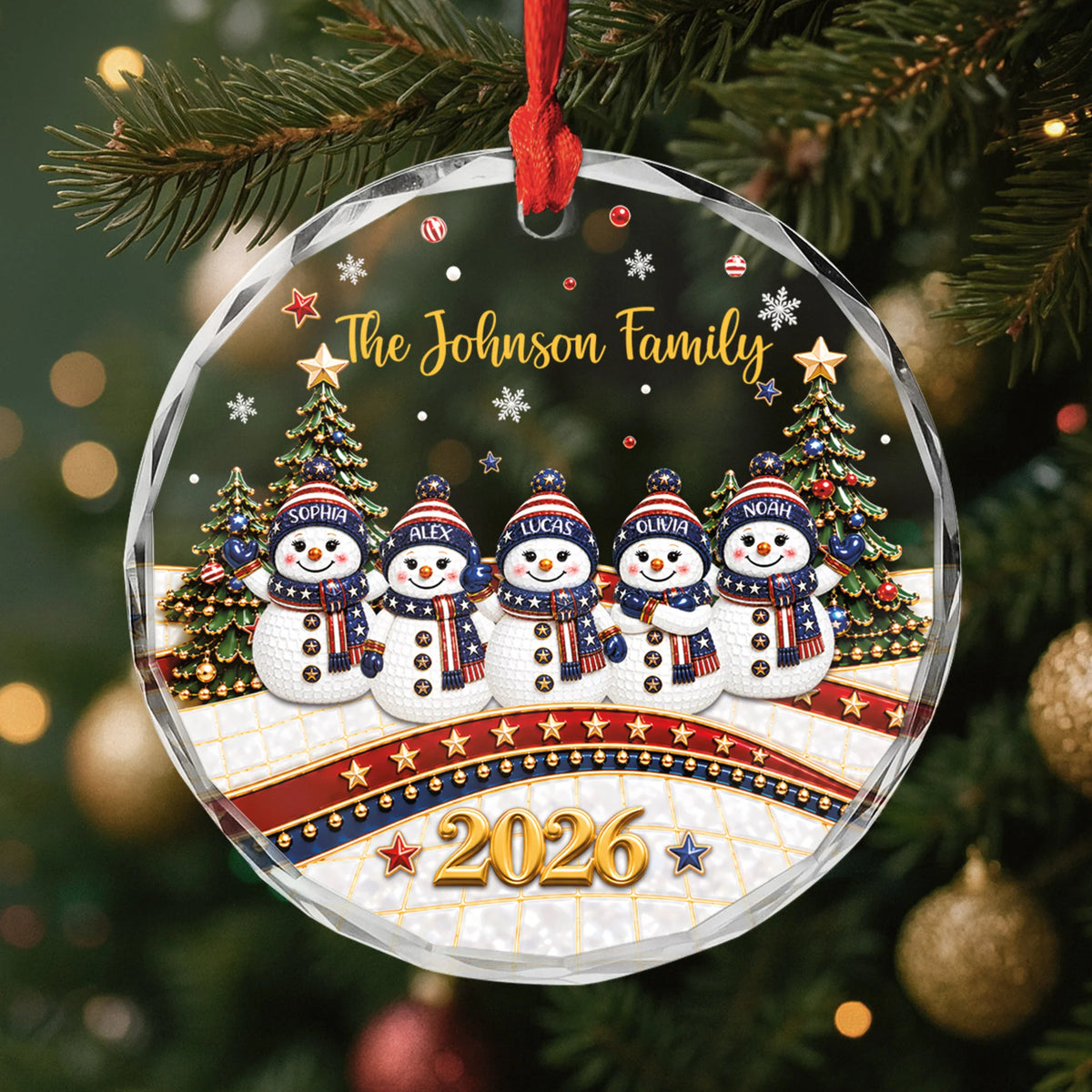 Snowman Family – Personalized Glass Ornament for Family, Custom Christmas Keepsake
