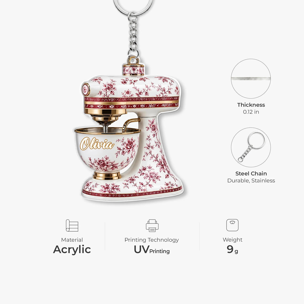Personalized Kitchen Stand Mixer Acrylic Keychain - Custom Name Gift for Bakers & Pastry Lovers
