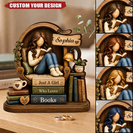 Just A Girl Who Loves Books Personalized Wooden Block - Custom Reading Gift for Book Lovers