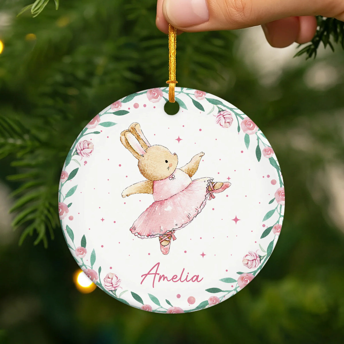 Personalized Ballet Bunny Christmas Ornament - Custom Cute Rabbit Ceramic Keepsake Gift for Kids and Little Dancers