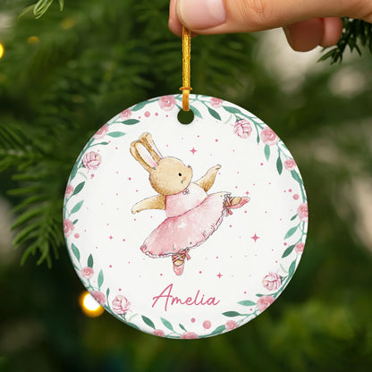 Personalized Ballet Bunny Christmas Ornament - Custom Cute Rabbit Ceramic Keepsake Gift for Kids and Little Dancers