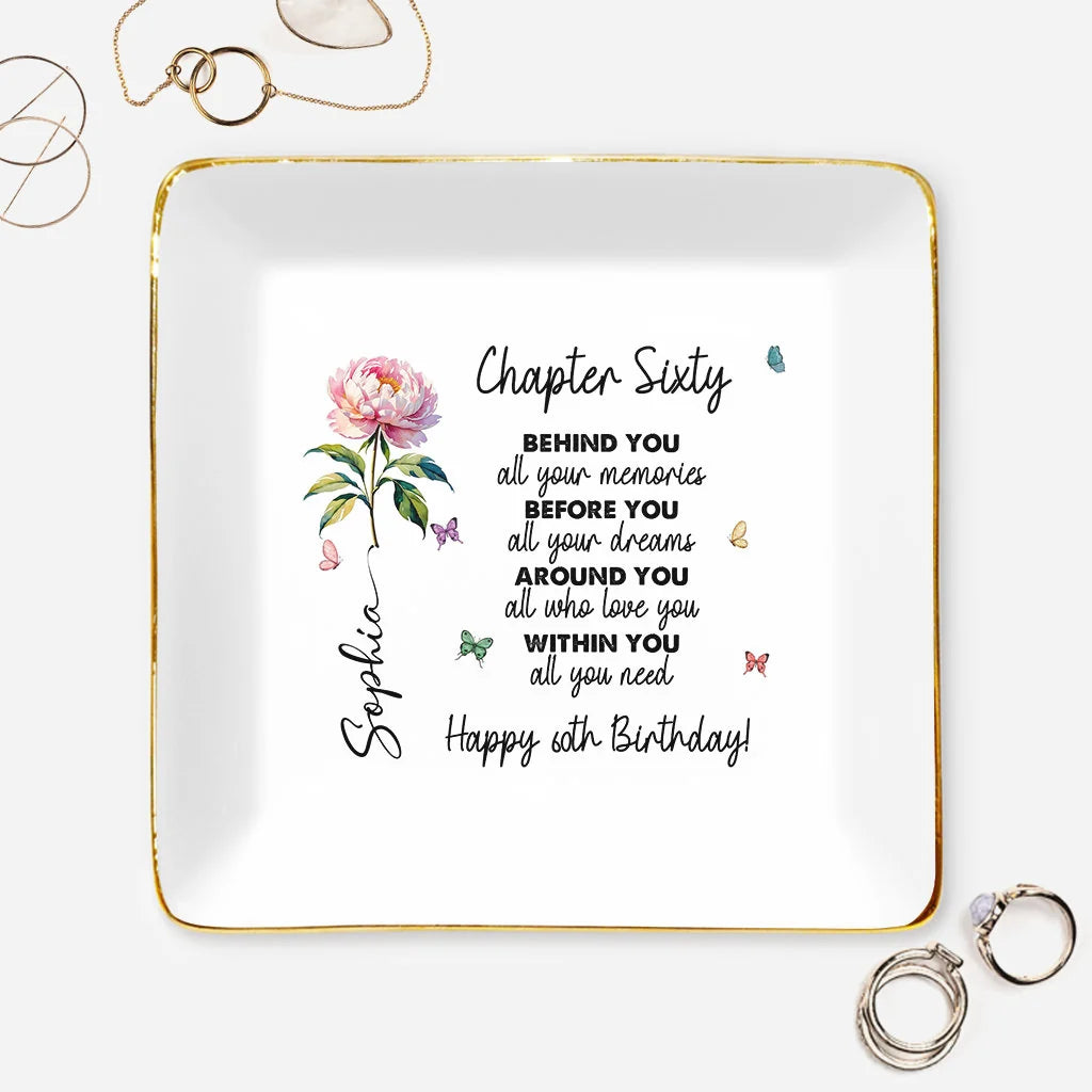 Chapter Birthday Flower Personalized Jewelry Dish for Women - Custom Milestone Keepsake