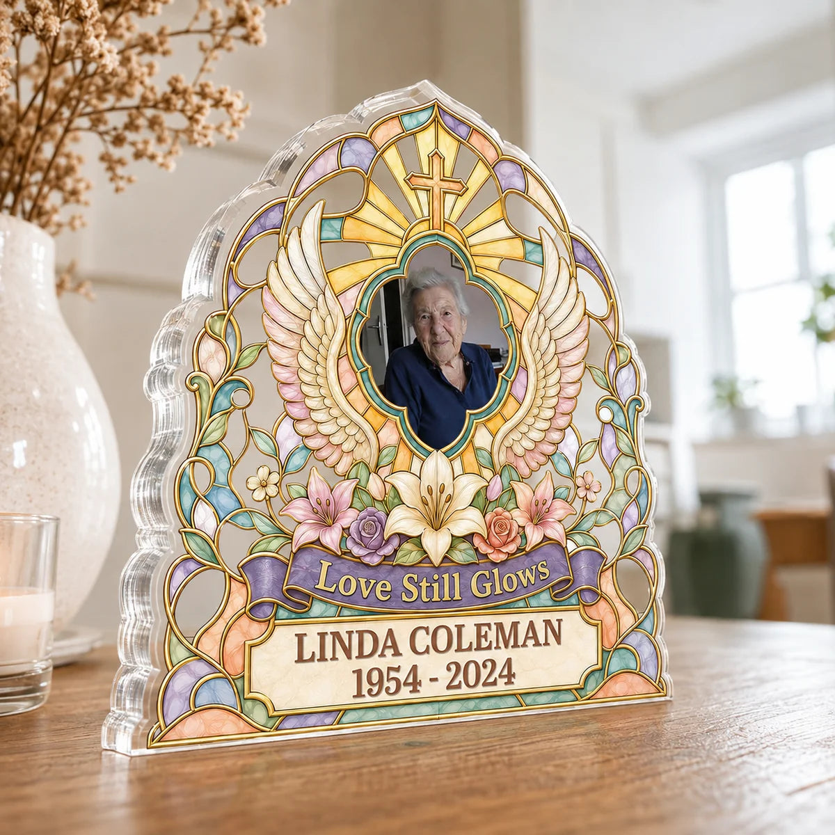 "Love Still Glows" Personalized Memorial Acrylic Plaque - Custom Bereavement Keepsake for Family