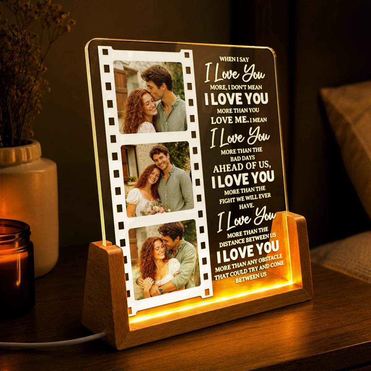 I Love You Forever Personalized LED Night Light - Custom Film Strip Photos for Couples