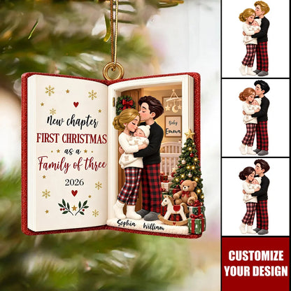 New Chapter First Christmas As A Family Of Three - Personalized Wooden Ornament For New Parents Keepsake Gift