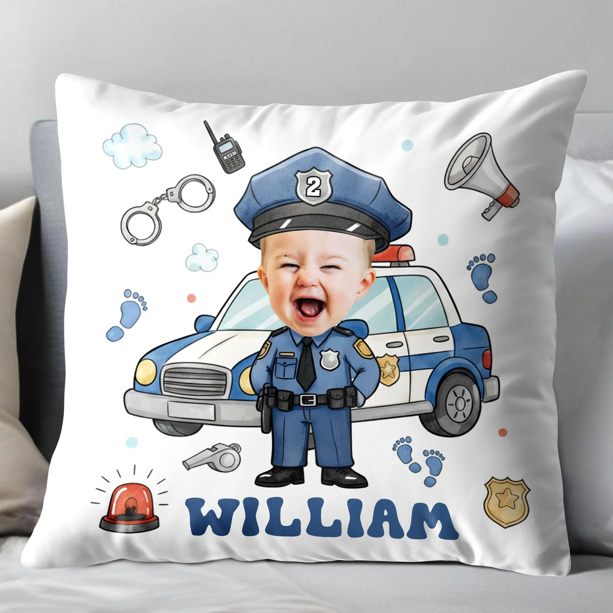 Celebrate Your Little Hero Personalized Kids Police Officer Photo Pillow - Custom Gift Decor