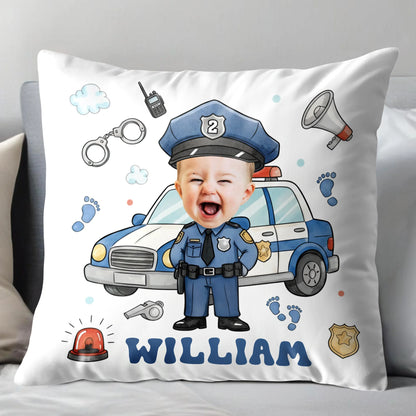Celebrate Your Little Hero Personalized Kids Police Officer Photo Pillow - Custom Gift Decor