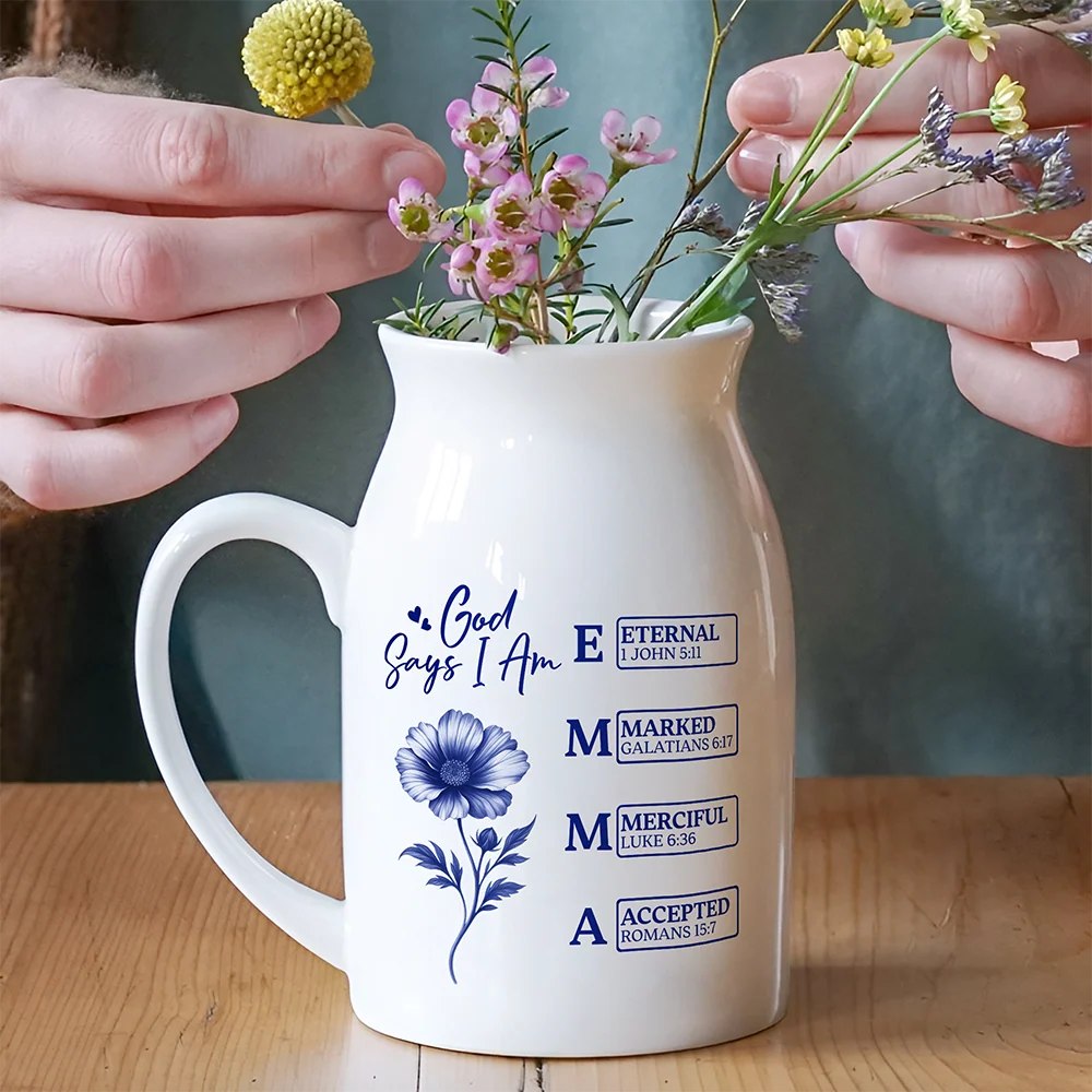 "God Says I Am" Personalized Ceramic Vase - Custom Bible Verse Floral Gift