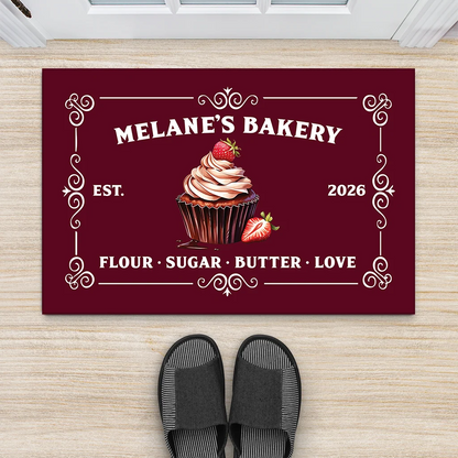 Personalized Bakery Doormat - Custom Flour Sugar Butter Love Welcome Mat for Home Bakers and Kitchen Decor