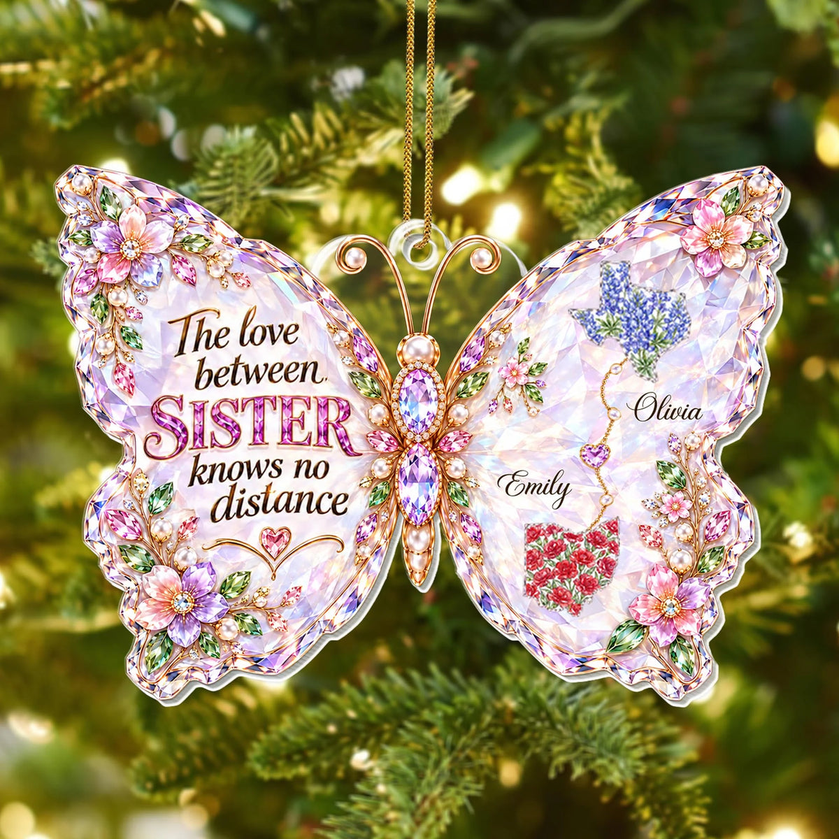 The Love Between Sisters Knows No Distance - Personalized Sister Acrylic Ornament