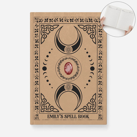Custom Spell Book Moon Phase Leather Journal - Personalized Witchy Grimoire Notebook
