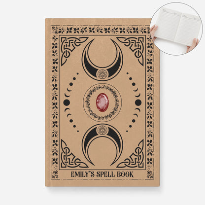 Custom Spell Book Moon Phase Leather Journal - Personalized Witchy Grimoire Notebook