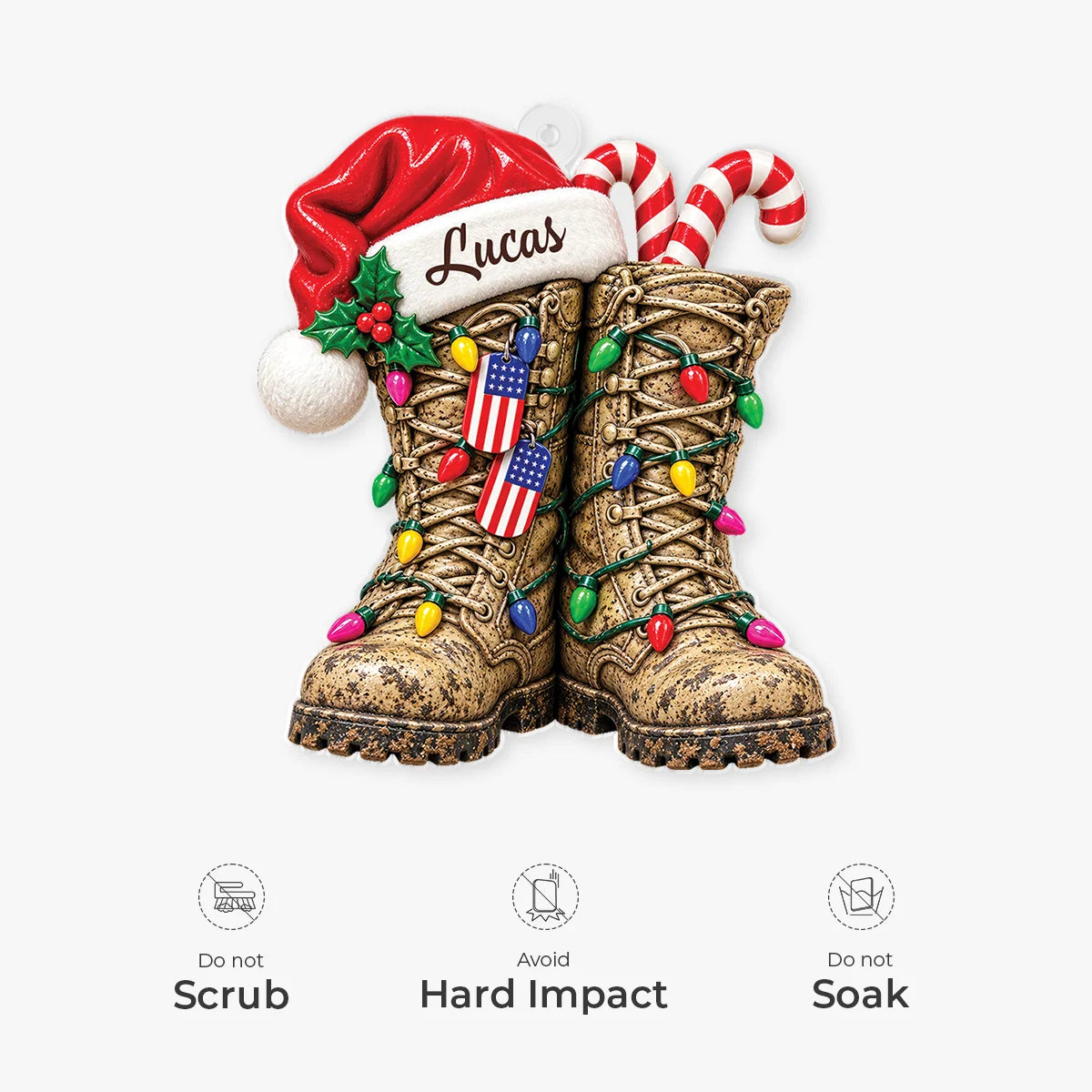 Personalized Military Boots Acrylic Ornament - Custom Veteran Christmas Gift with Name