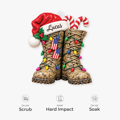 Personalized Military Boots Acrylic Ornament - Custom Veteran Christmas Gift with Name