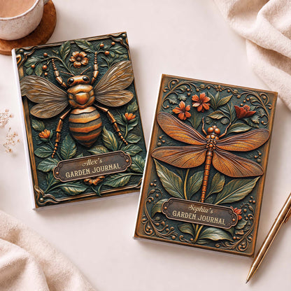 Vintage Dragonfly Personalized Garden Journal - Custom Name Hardcover Notebook