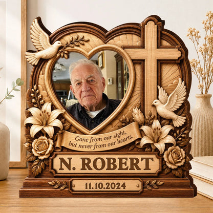 Gone From Our Sight Personalized Memorial Wooden Block - Custom Photo Cross Keepsake Gift for Bereaved Family