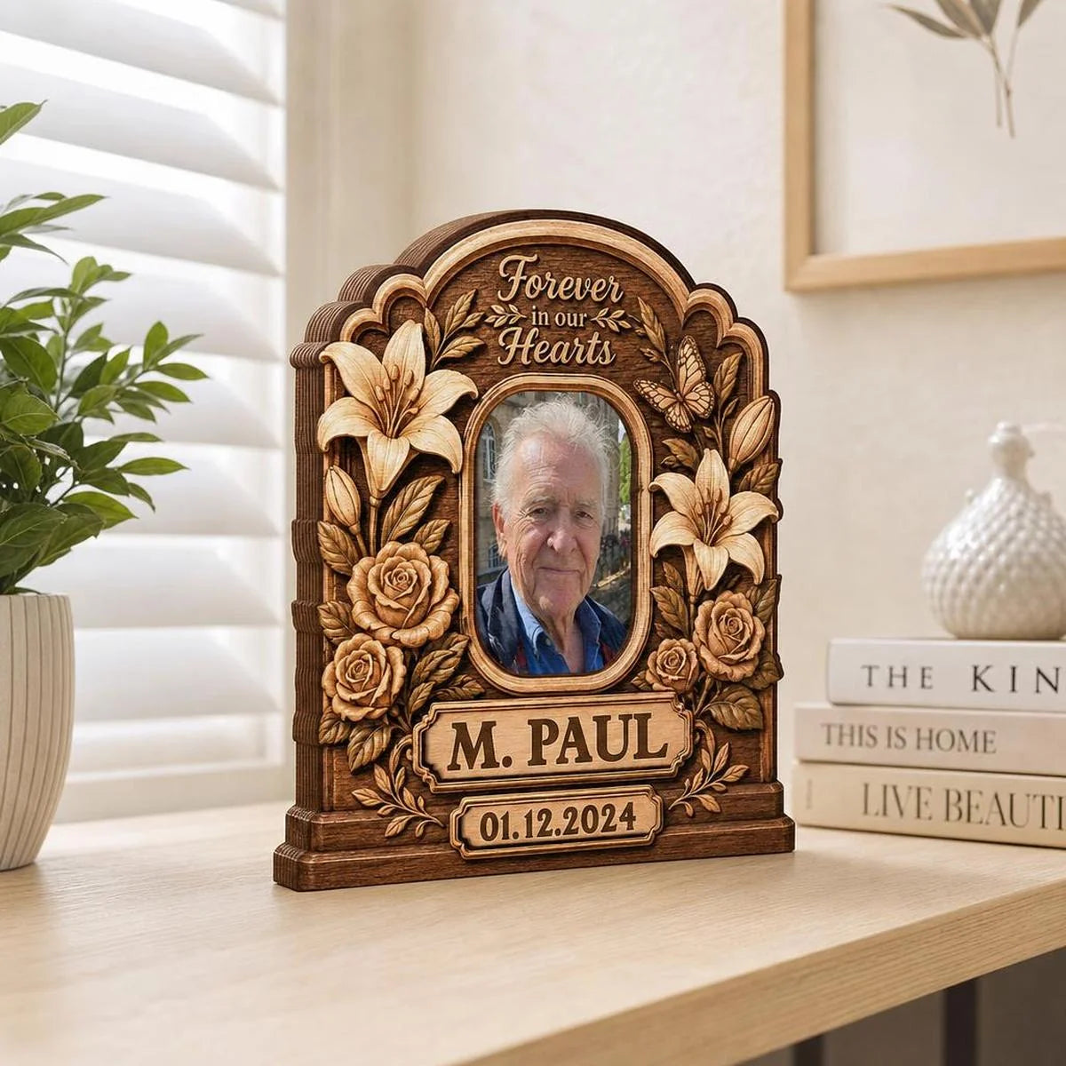 Forever In Our Hearts Personalized Memorial Wooden Block - Custom Photo Remembrance Gift