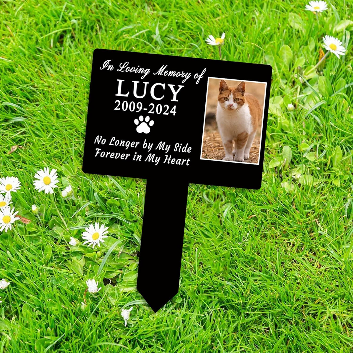 "Forever In My Heart" Personalized Cat Memorial Garden Stake - Custom Pet Grave Marker Plaque