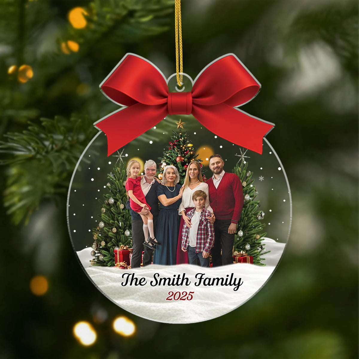 Custom Family Photo Acrylic Christmas Ornament - Personalized Holiday Keepsake Gift for Family