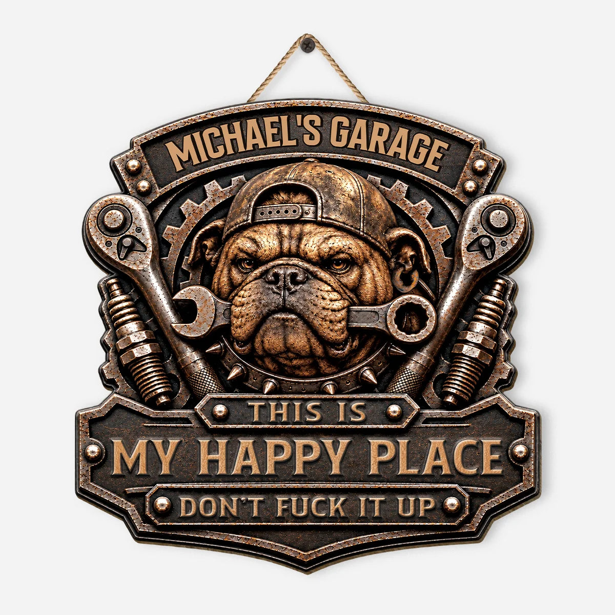 This Is My Happy Place - Personalized Dog Garage Wood Sign