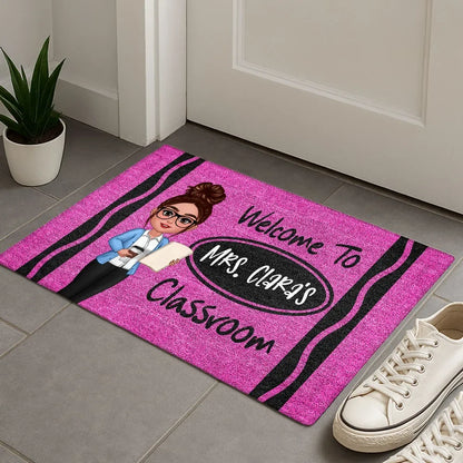 Personalized teacher doormat with crayon design - custom welcome classroom gift image 6