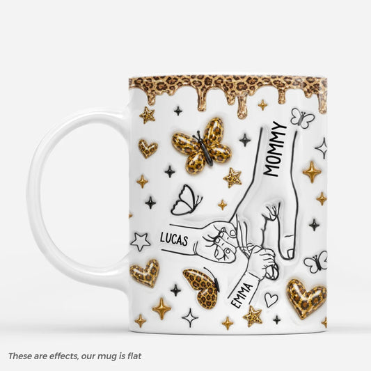 Personalized Hand in Hand Mom Mug - Custom Coffee Cup Keepsake Gift for Grandma
