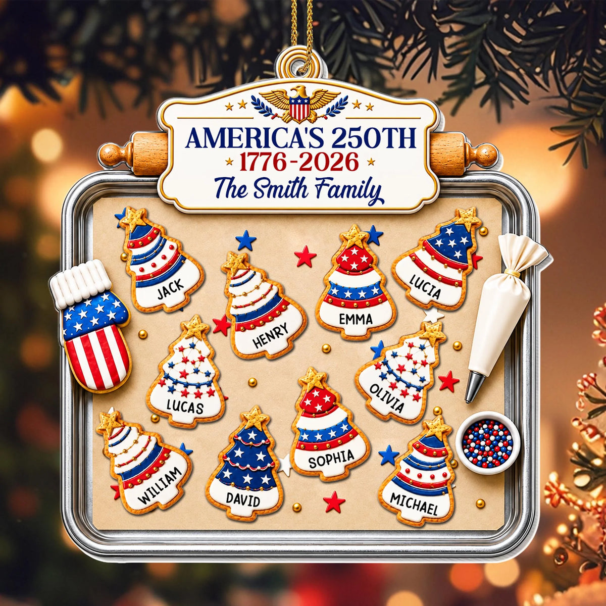 America's 250th Christmas Tree Cookies Personalized Acrylic Ornament - Holiday Keepsake for Family
