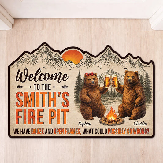 Welcome To The Fire Pit Personalized Doormat - Custom Shaped Camping Gift Mat for Couples